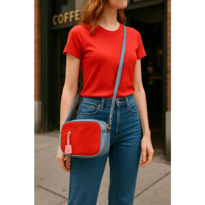 J.Crew Suede Leather Crossbody Bag Colorblock Adjustable Strap Preppy Classic